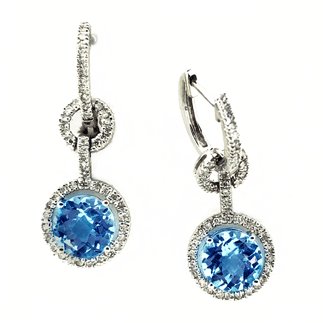 14K White Gold Diamond and Blue Topaz Earrings