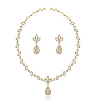 14K Yellow Gold Natural 2.908 ct. Diamond Necklace/ 1.128 ct.Earring Set