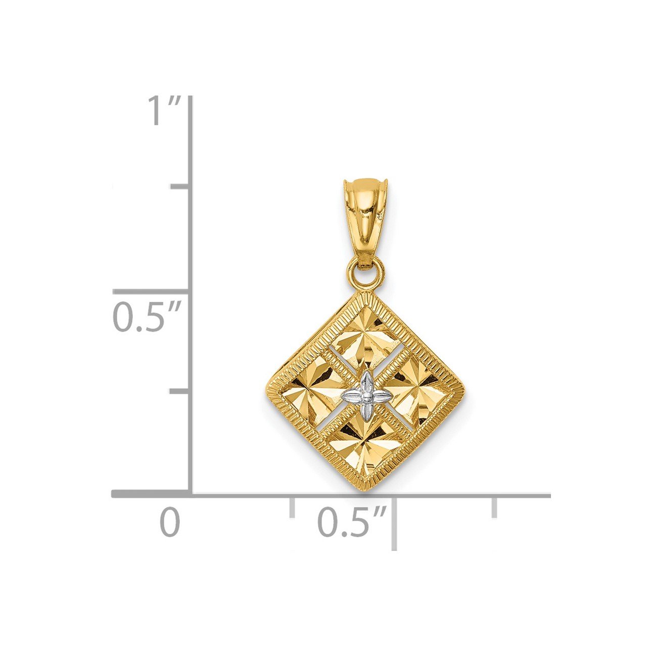 14K with White Rhodium Diamond-Cut Square Charm-2