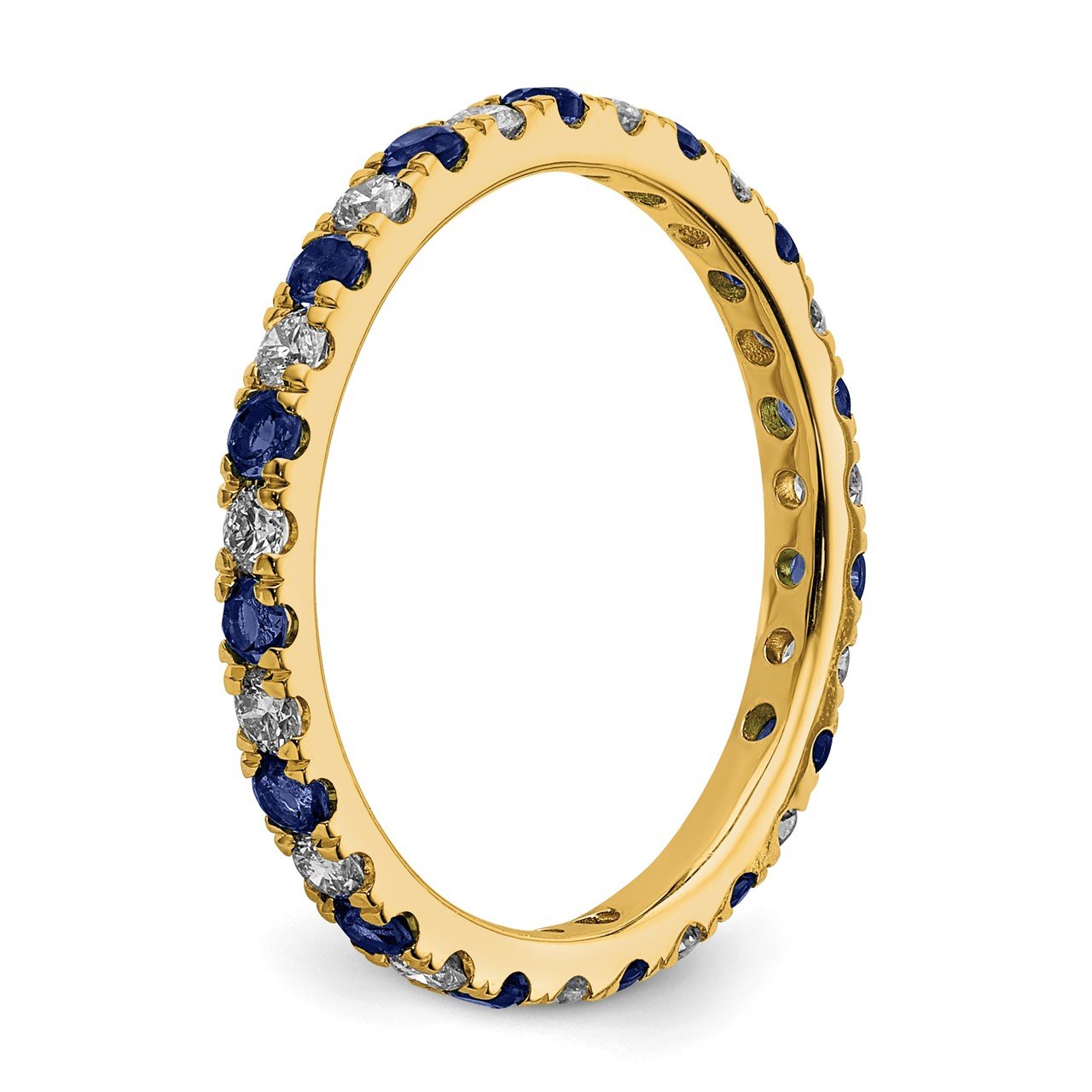 14k Lab Grown Diamond SI1/SI2 G H I and Created Blue Sapphire Eternity Band-4