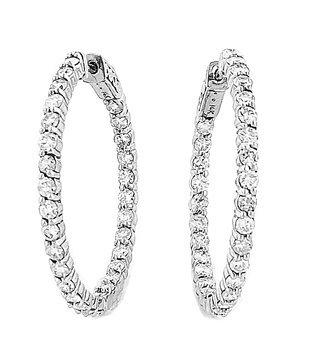 14K White Gold Diamond Hoop Earrings