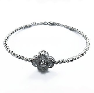 14K White Gold Diamond Cut Bracelet