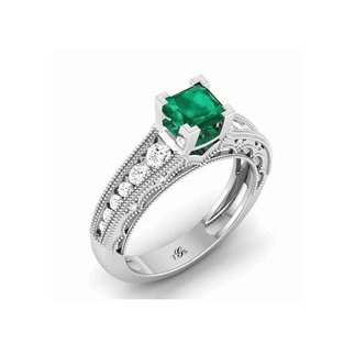 14K White Gold Green Stone/ Natural Diamonds Ring