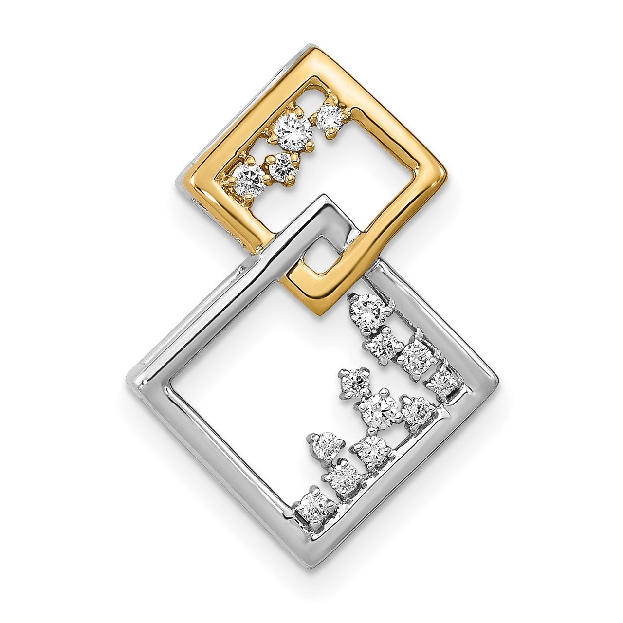 14k Two-tone Polished Double Square Diamond Chain Slide