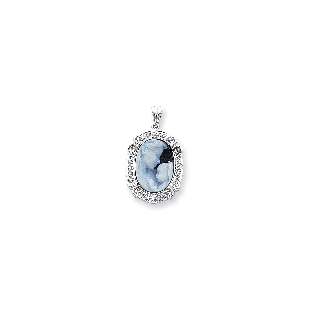 14k White Gold Diamond Agate Cameo with Sentiment Pendant