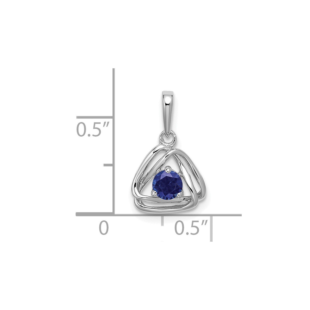 14k White Gold Created Sapphire Triangle Pendant-1