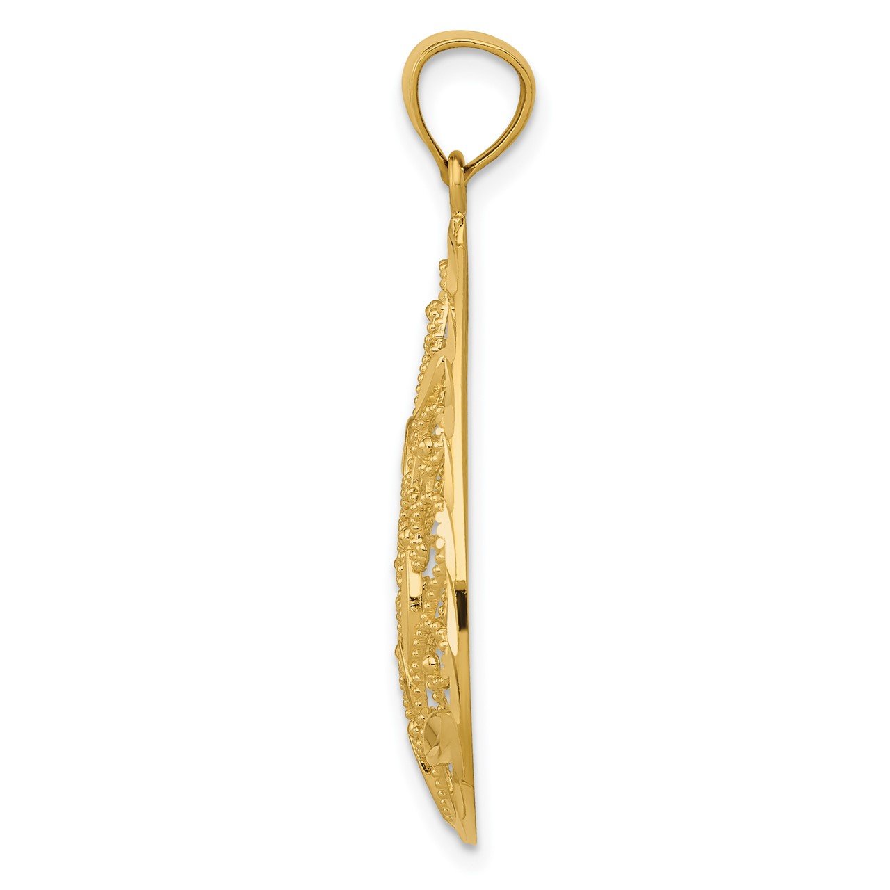 14K Gold Polished / Textured Filigree Teardrop Pendant-1