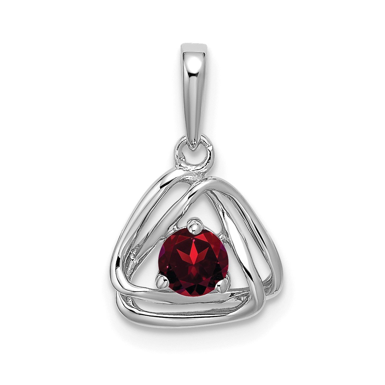 14k White Gold Garnet Triangle Pendant