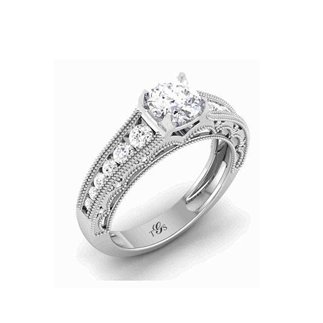 14K White Gold Natural Diamond Engagement Ring (Center Stone Not Included)