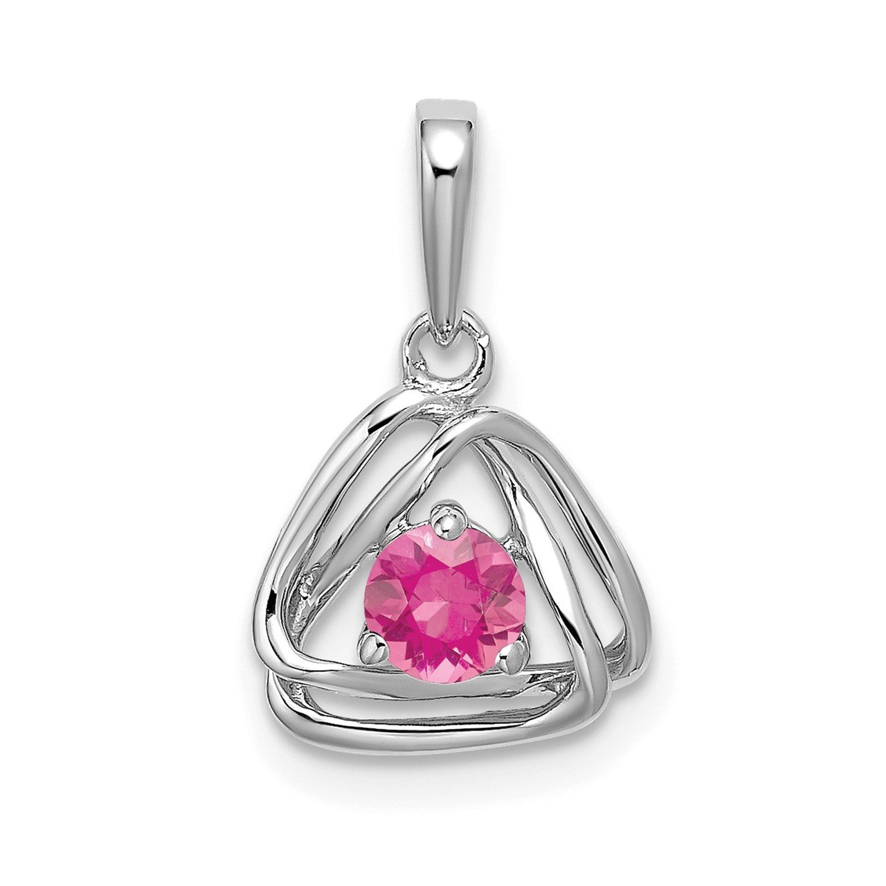 14k White Gold Pink Tourmaline Triangle Pendant