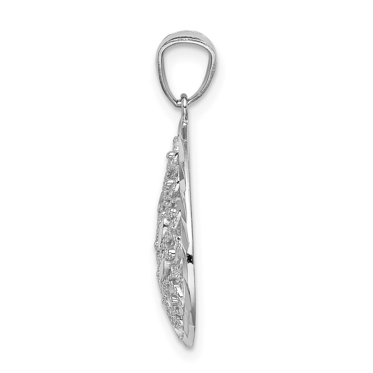 14k White Gold Polish/Textured Small Filigree Teardrop Pendant-1