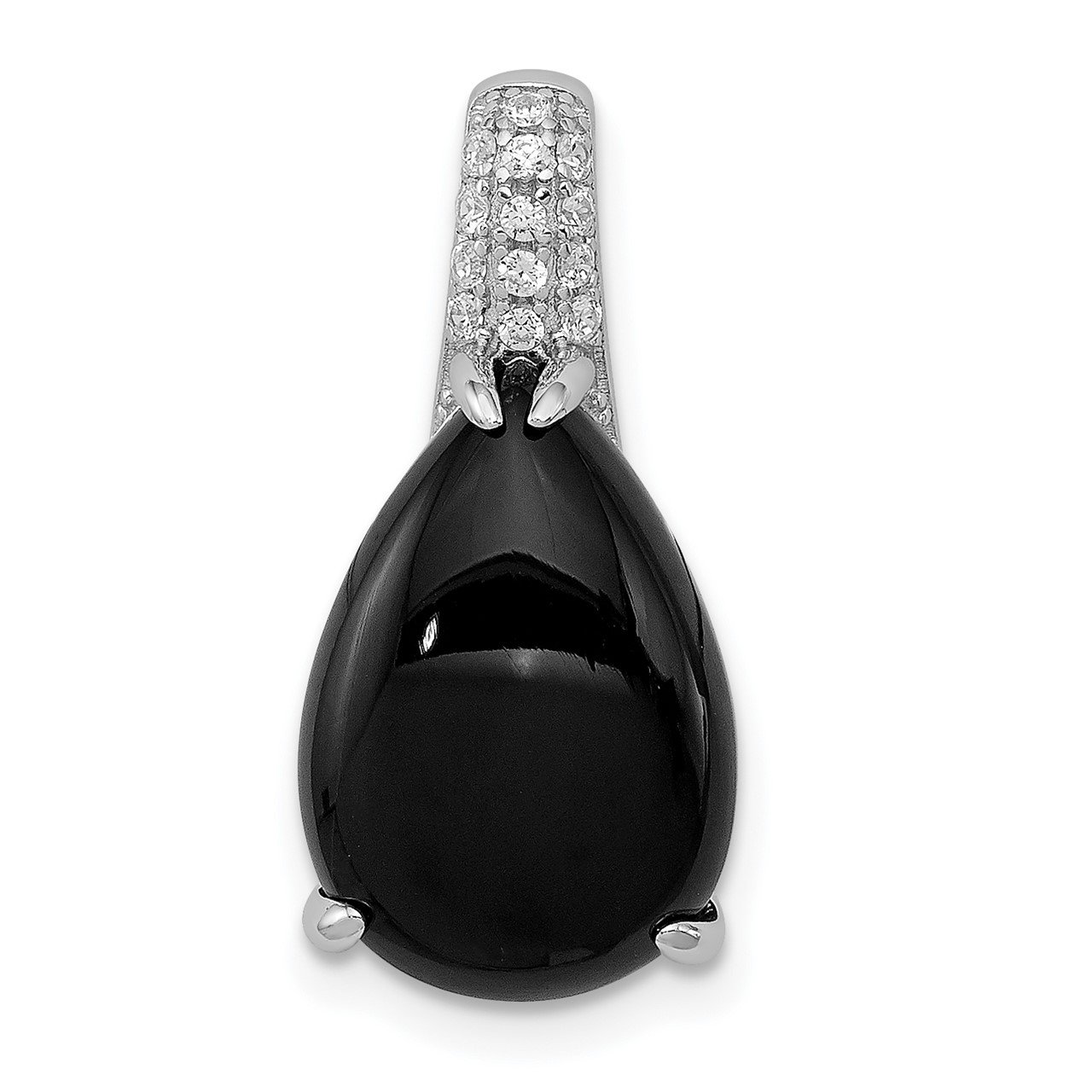 Sterling Silver Rhodium-plated CZ and Onyx Pendant