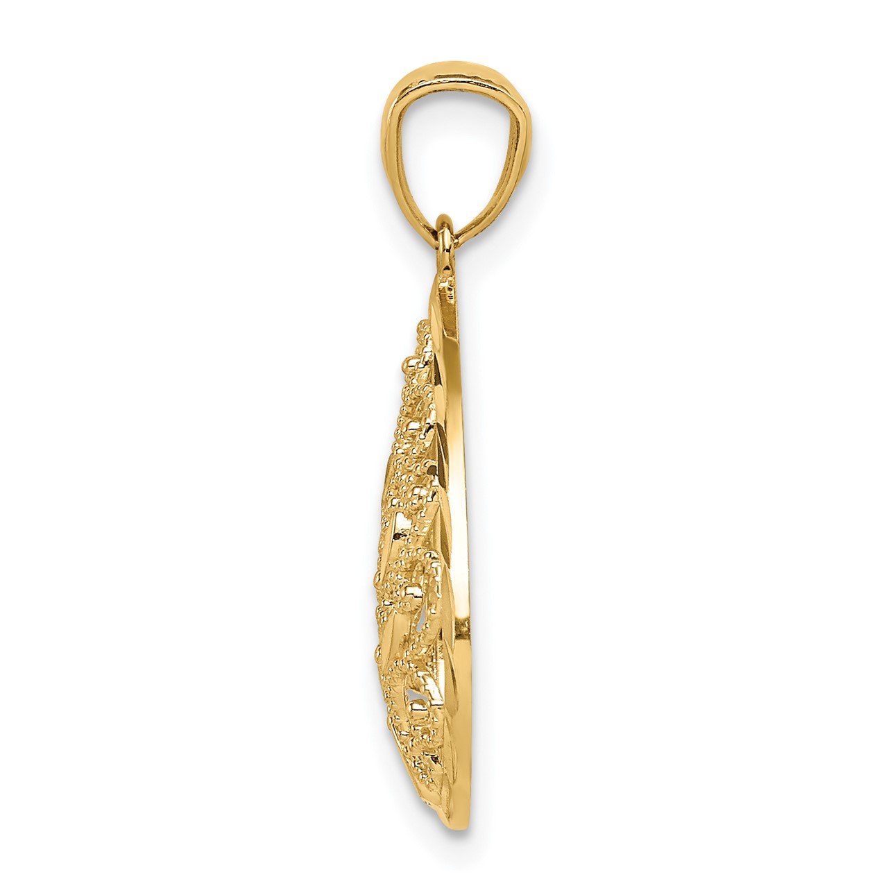 14K Gold Polished / Textured Small Filigree Teardrop Pendant-1