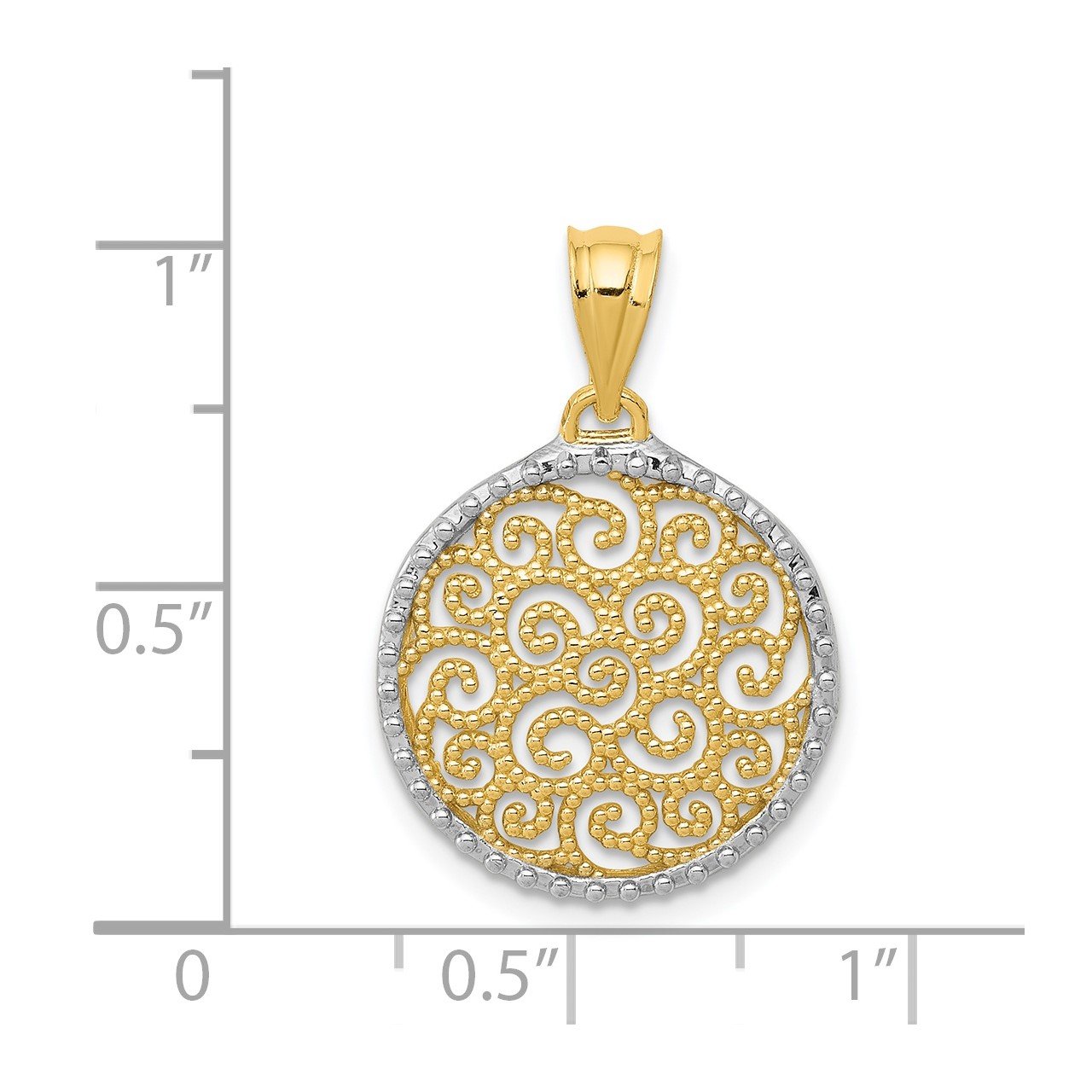 14K with Rhodium Filigree Circle Pendant-2