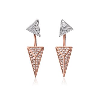 14K White/Rose Gold Natural 0.84 ct. Diamond Triangle Dangling Earrings