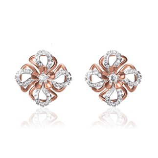 14k Rose Gold 0.612 Ct. Diamond Flower Shape Earrings Broad 16 mm