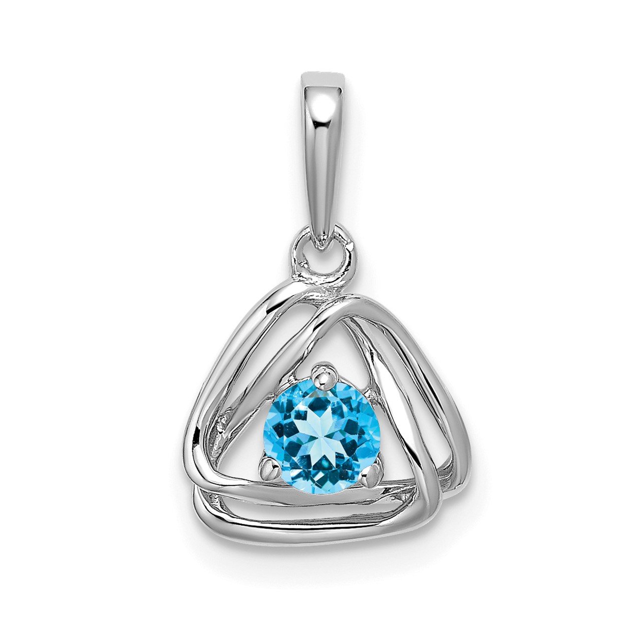 14k White Gold Blue Topaz Triangle Pendant