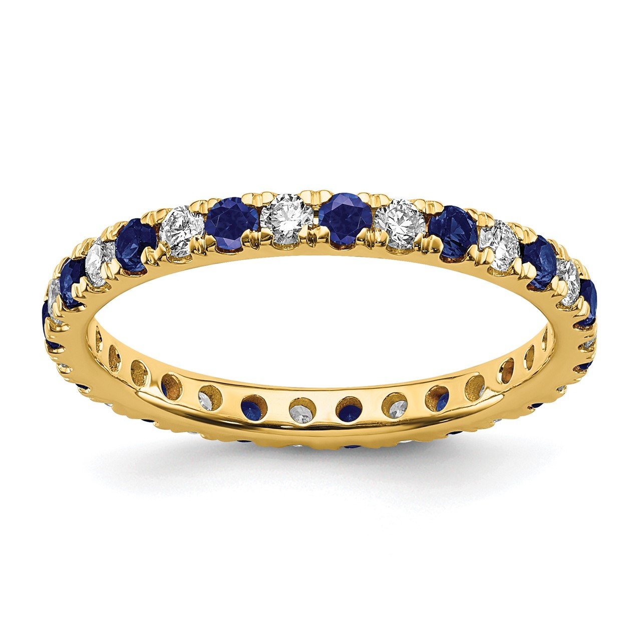 14k Lab Grown Diamond SI1/SI2 G H I and Created Blue Sapphire Eternity Band