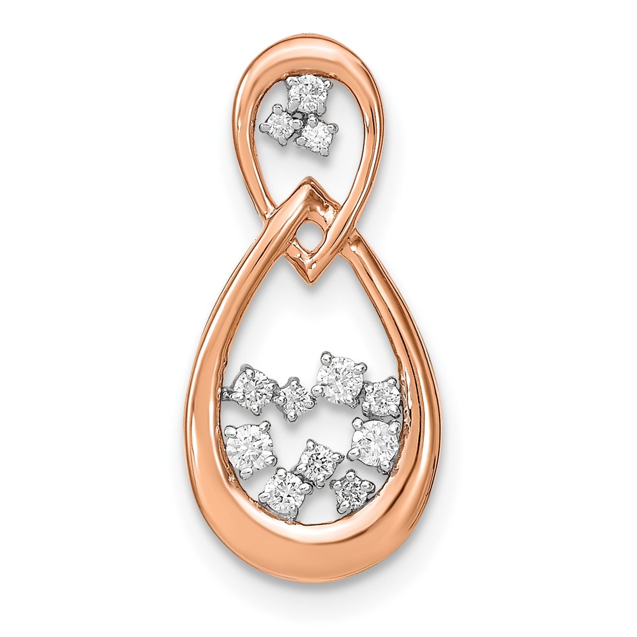 14k Rose Gold Polished Diamond Double Teardrop Chain Slide