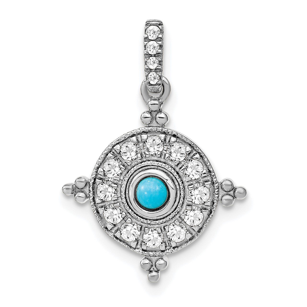 14k White Gold Turquoise and White Topaz Pendant