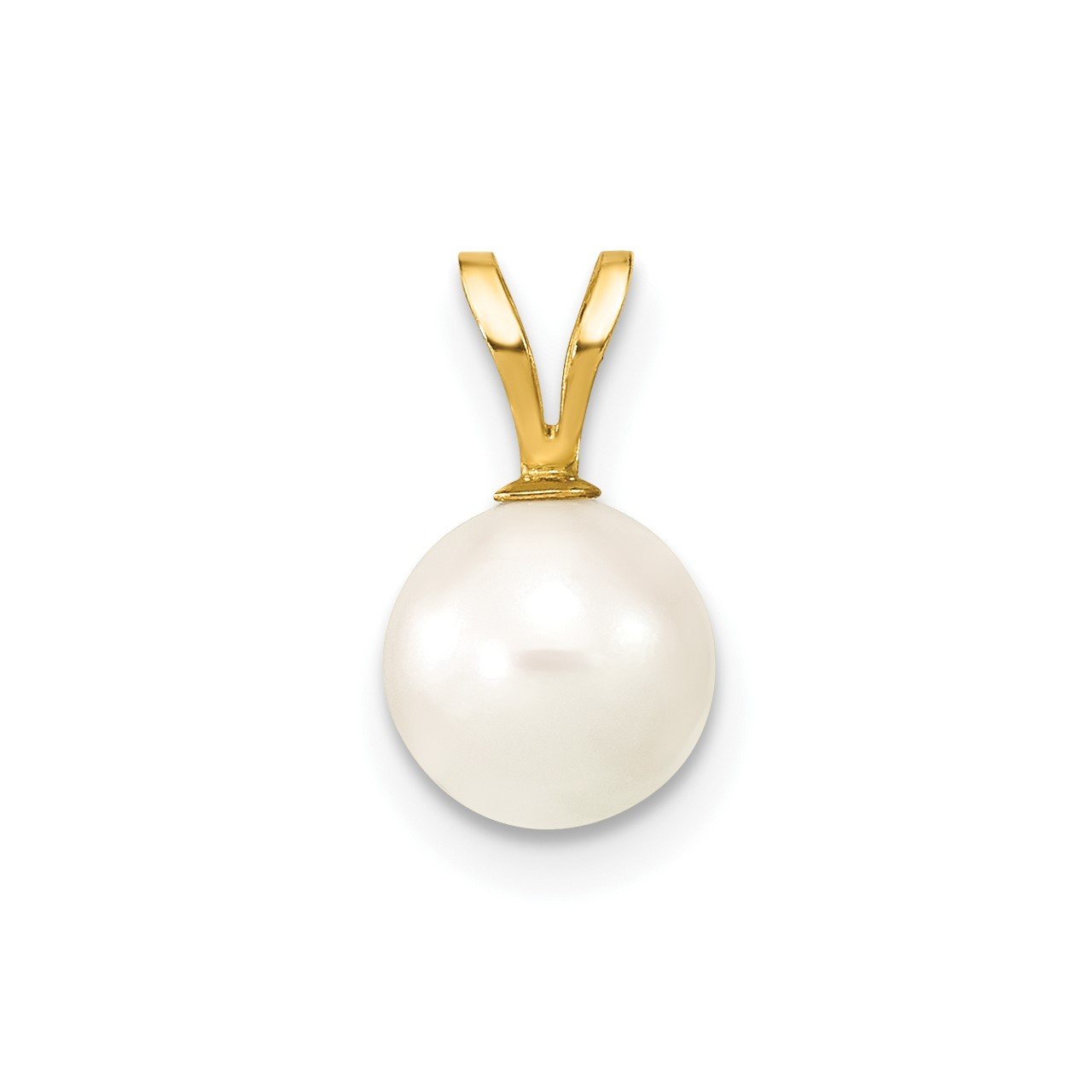 14k Gold 7-8mm Round White Saltwater Akoya Cultured Pearl Pendant