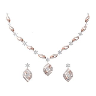 14K White and Rose Gold 2.927 ct. Diamond Necklace /1.578 ct. Earrings Set
