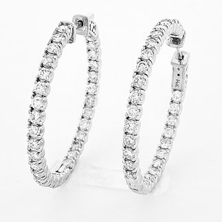 14K White Gold 3.15 Ct. Diamond Hoop Earrings