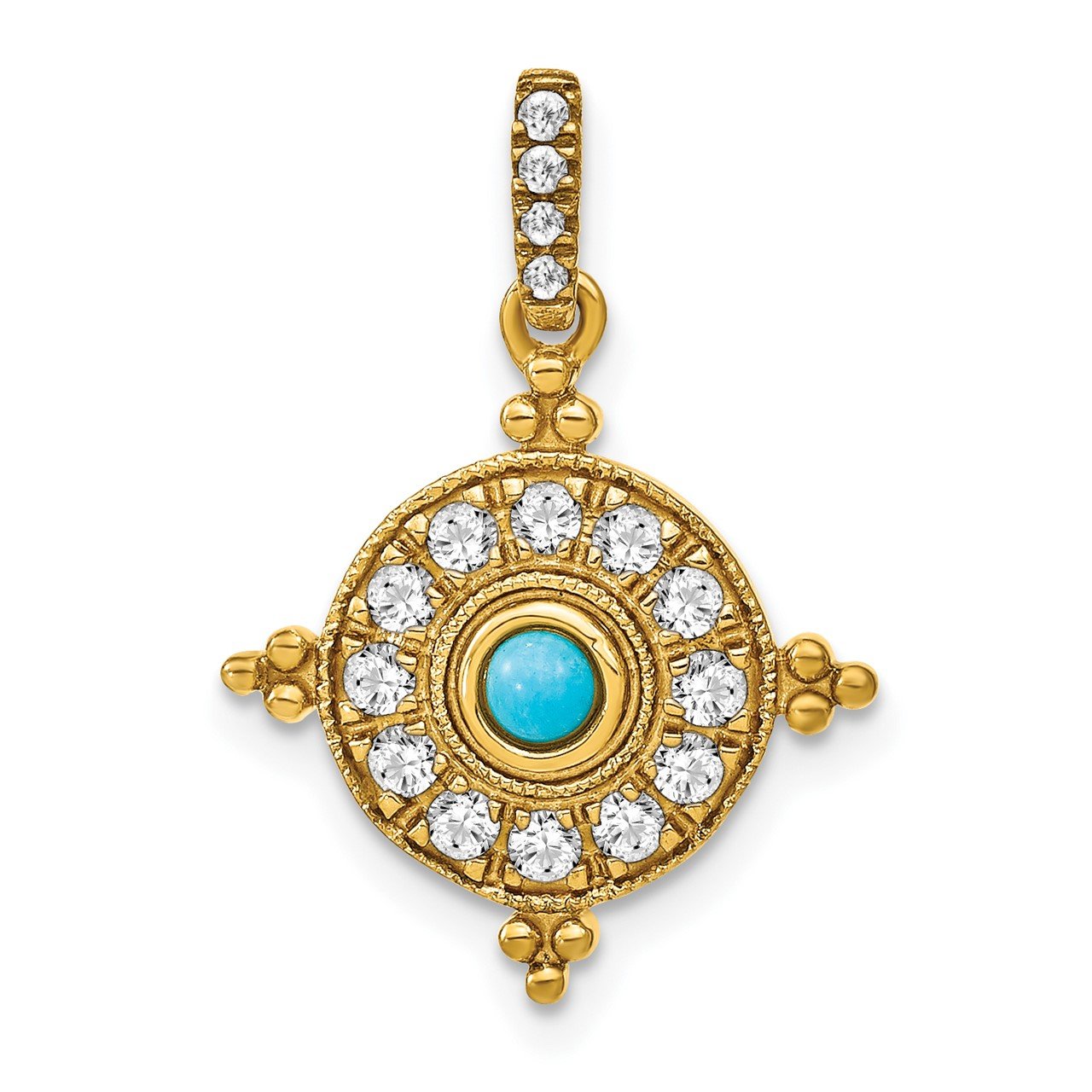 14k Turquoise and White Topaz Pendant