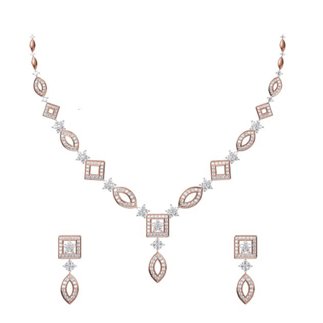 14K White/Rose Gold 6.341 Ct Diamond Necklace / 2.650 Ct Diamond Earrings Set