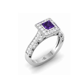 14K White Gold Purple Stone/ Natural diamonds Ring