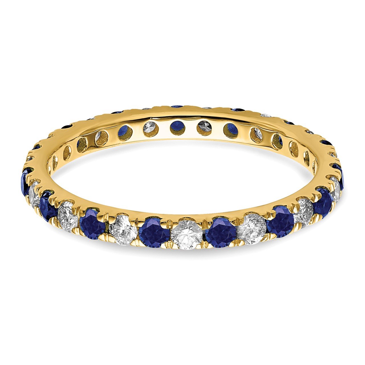 14k Lab Grown Diamond SI1/SI2 G H I and Created Blue Sapphire Eternity Band-3