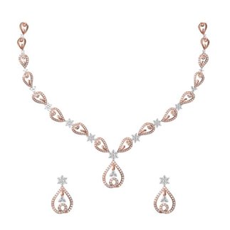 14K White and Rose Gold 3.025 ct. Diamond Necklace / 1.276 ct. Earring Set