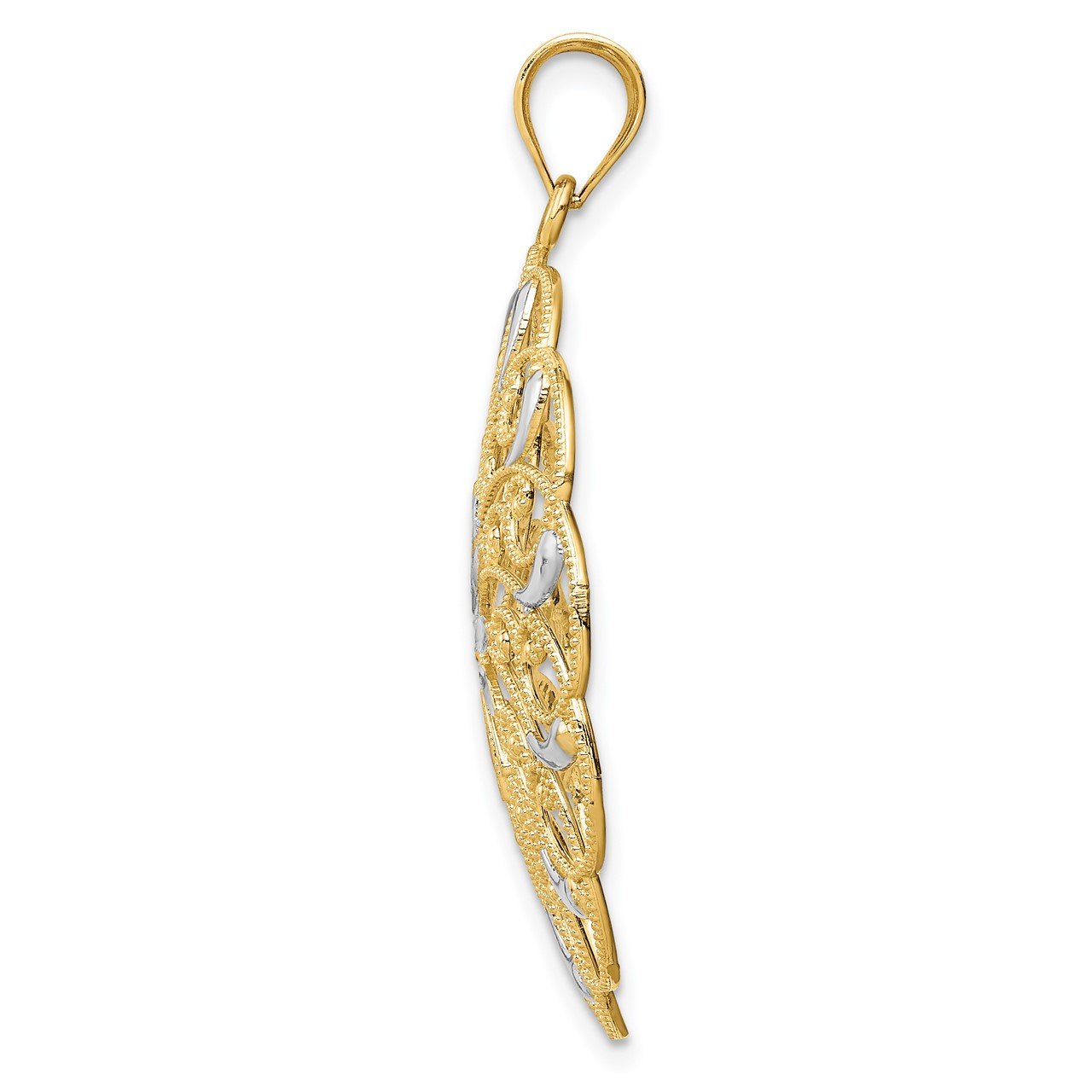 14k and Rhodium Diamond-cut Fancy Swirl Pendant-1