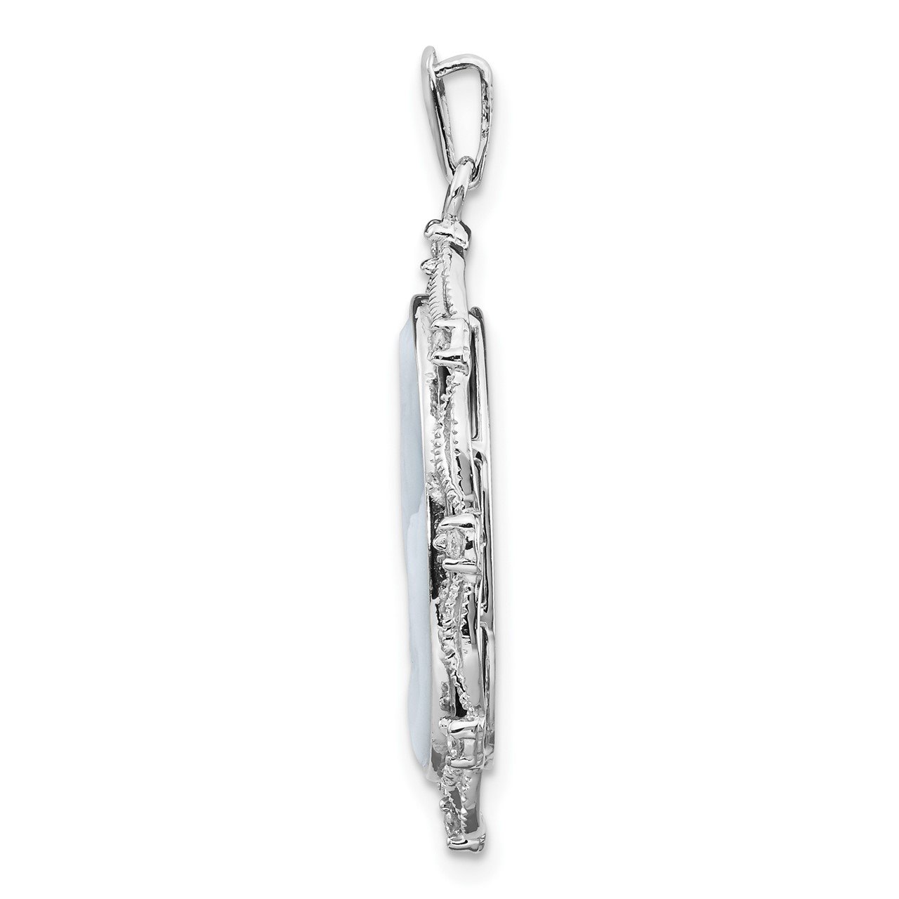 14k White Gold Heavens Gift Diamond Cameo with Sentiment Pendant-1