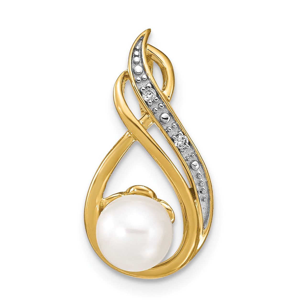 14k 6-7mm White Round FW Cultured Pearl and Diamond Pendant