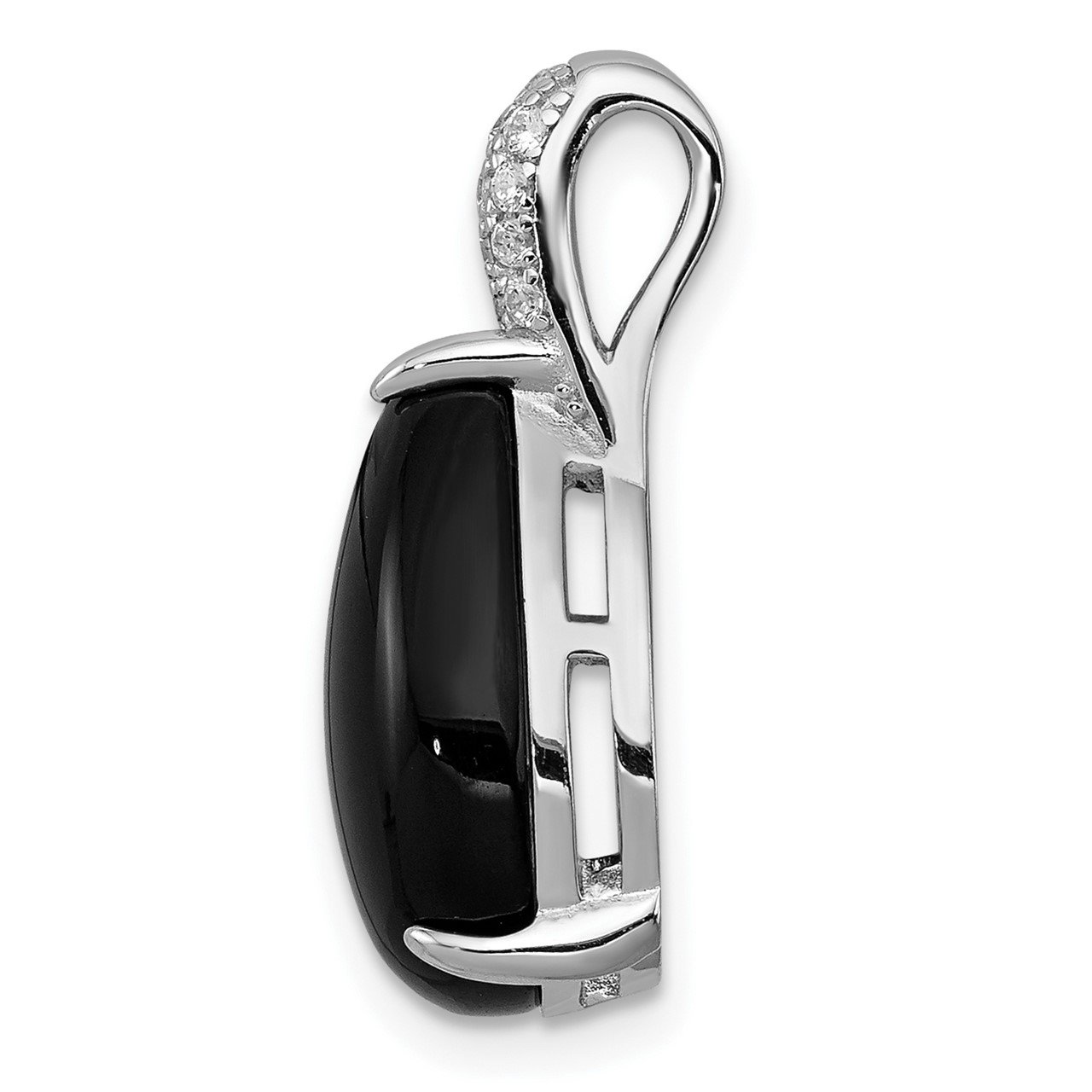 Sterling Silver Rhodium-plated CZ and Onyx Pendant-1