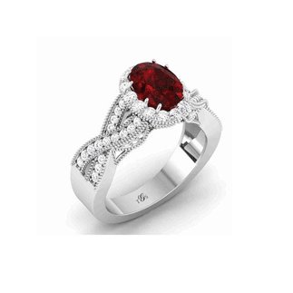 14K White / Yellow / Rose Gold Red Stone Natural Diamonds Ring-0