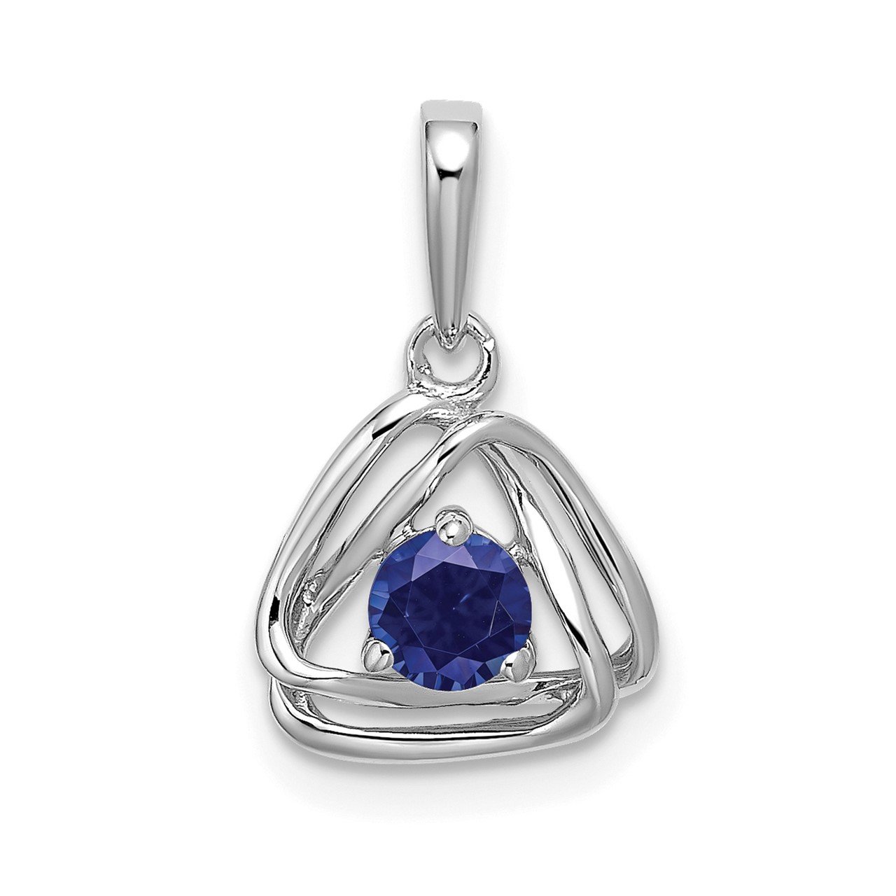 14k White Gold Created Sapphire Triangle Pendant