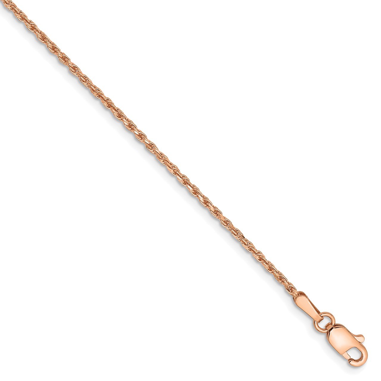 14k Rose Gold 1.5mm Diamond-cut Rope Chain Anklet