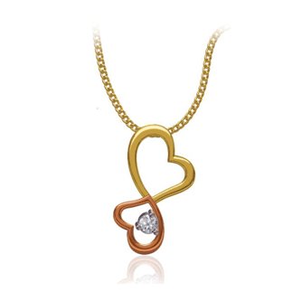 14k Two Tone  Gold 0.06 Ct. Diamond Pendant Double Heart Shape