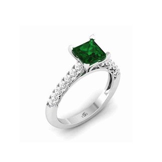 14K White Gold Green Stone/ Natural Diamonds Ring-0