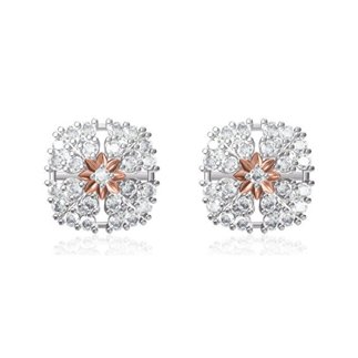 14 k Rose/White Gold 1.580 ct. Natural Diamond Snow Shape Earrings Gift for Women Girls