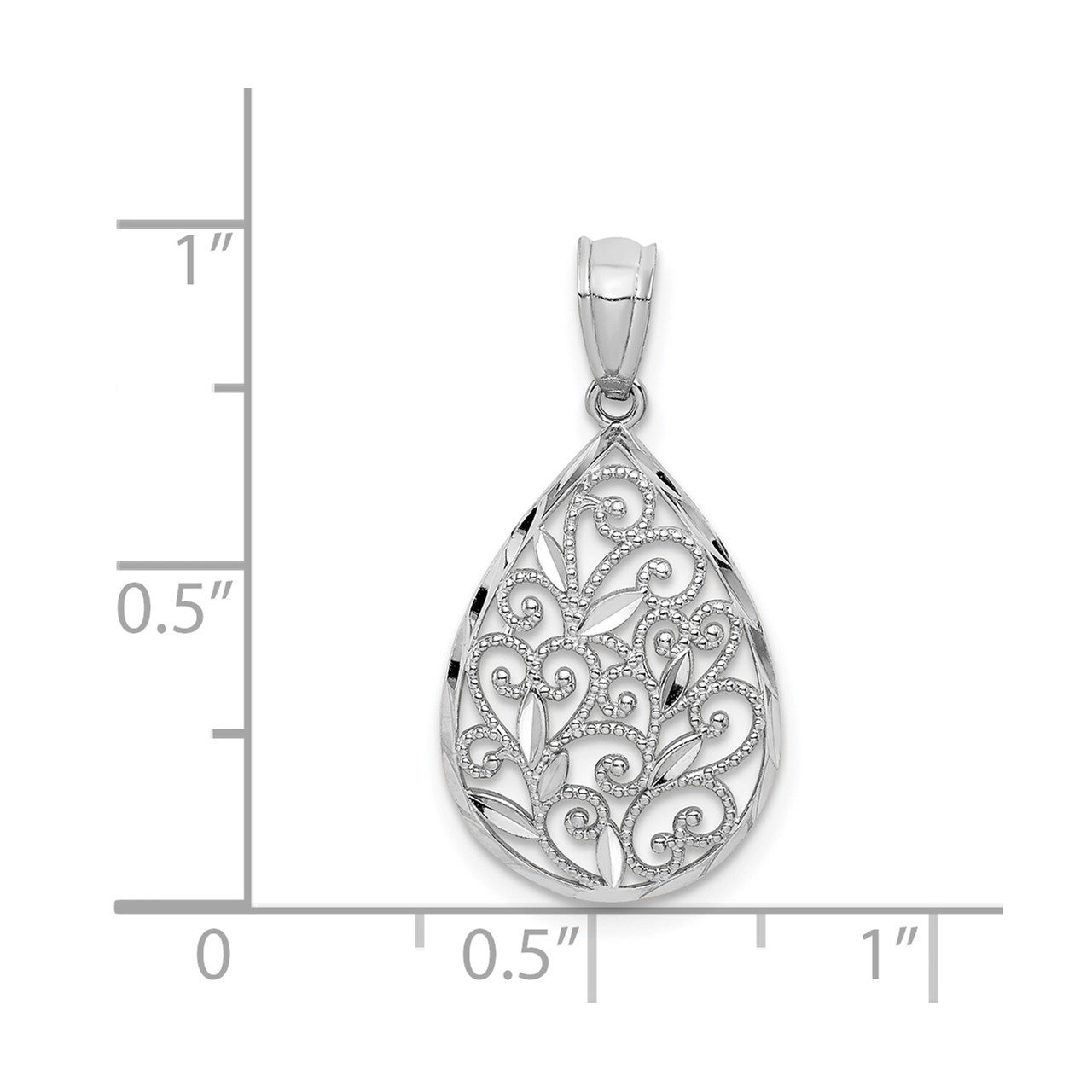 14k White Gold Polish/Textured Small Filigree Teardrop Pendant-2