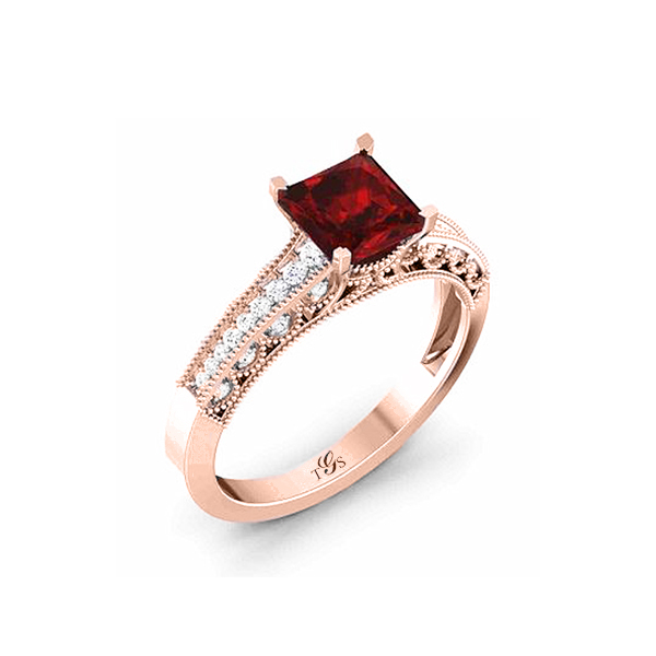 14K White Gold Red Stone/ Natural Diamonds Ring-7