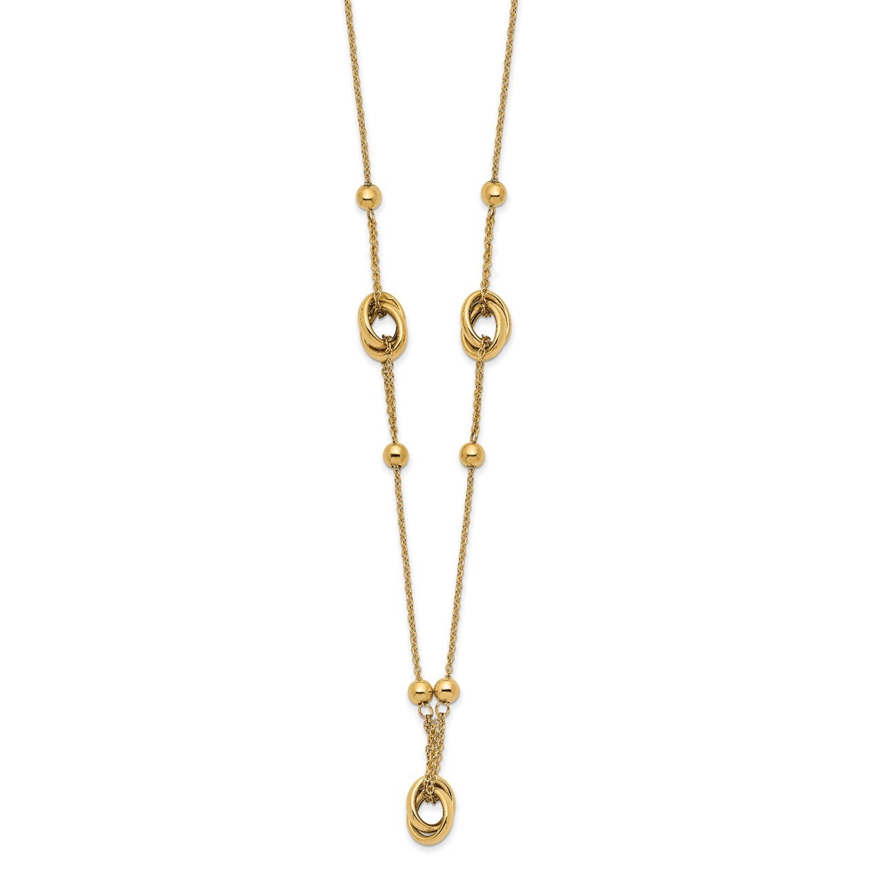 14K Polished Bead and Link with 1.5 in ext. Necklace