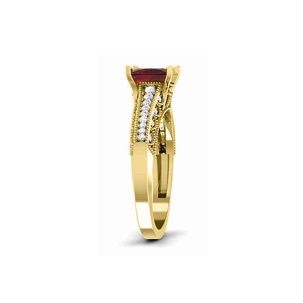 14K White Gold Red Stone/ Natural Diamonds Ring-3