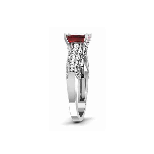 14K White Gold Red Stone/ Natural Diamonds Ring-2