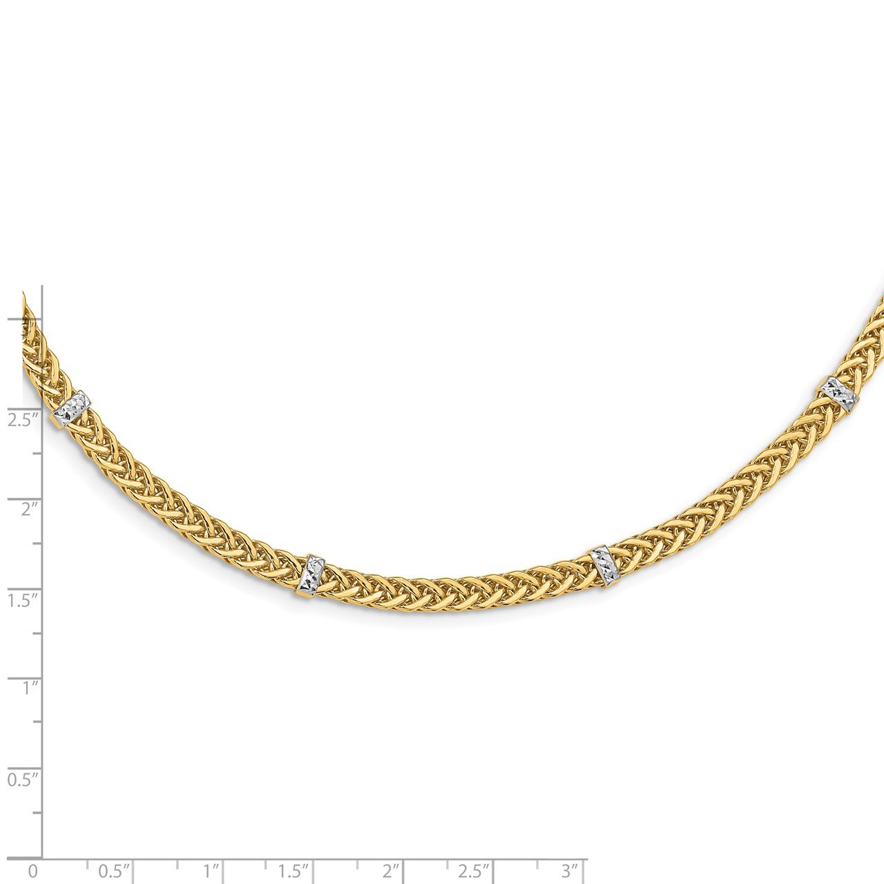 14K and White Rhodium Polished D/C Flat Wheat Necklace-1
