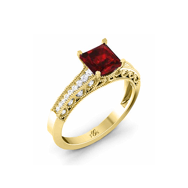 14K White Gold Red Stone/ Natural Diamonds Ring-4