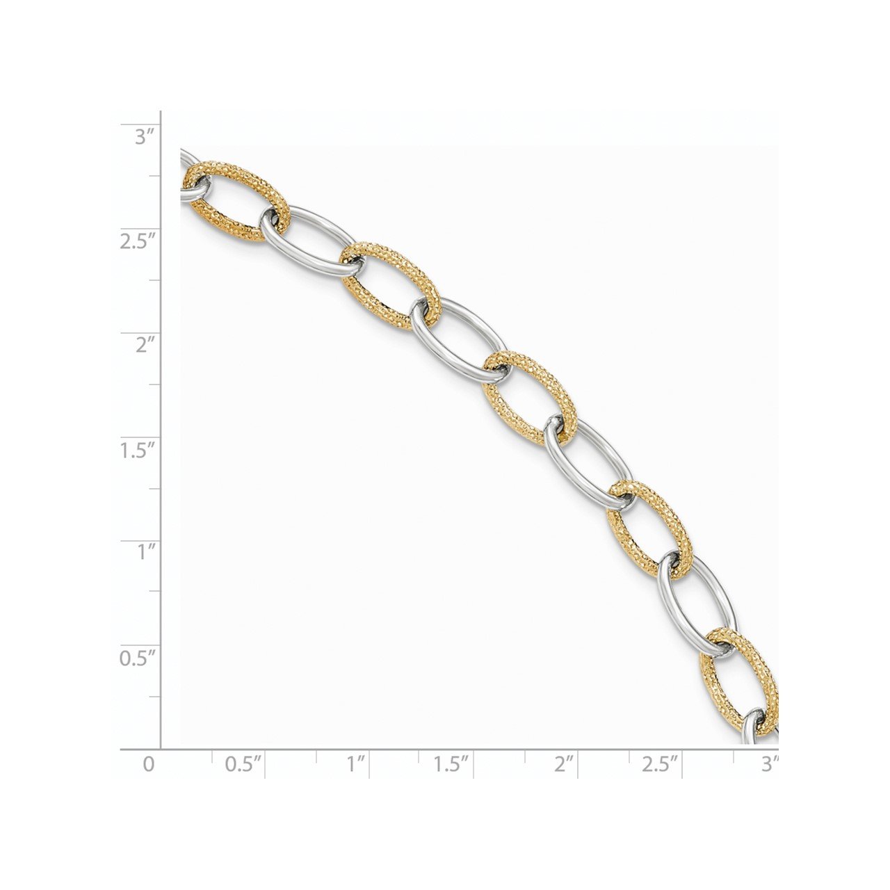 14k Two-tone Polished Textured Fancy Link Bracelet-1